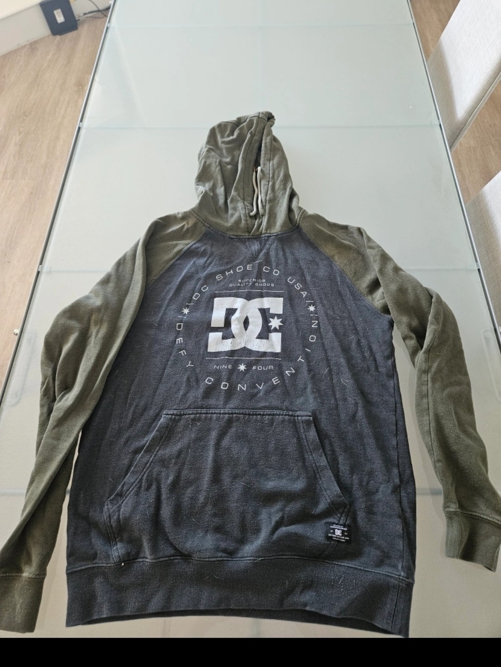 DC Two-Tone Olive Sleeve & Charcoal Hooded Sweatshirt